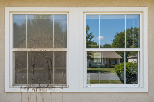 Realistisches dreckiges vs. sauberes Fenster